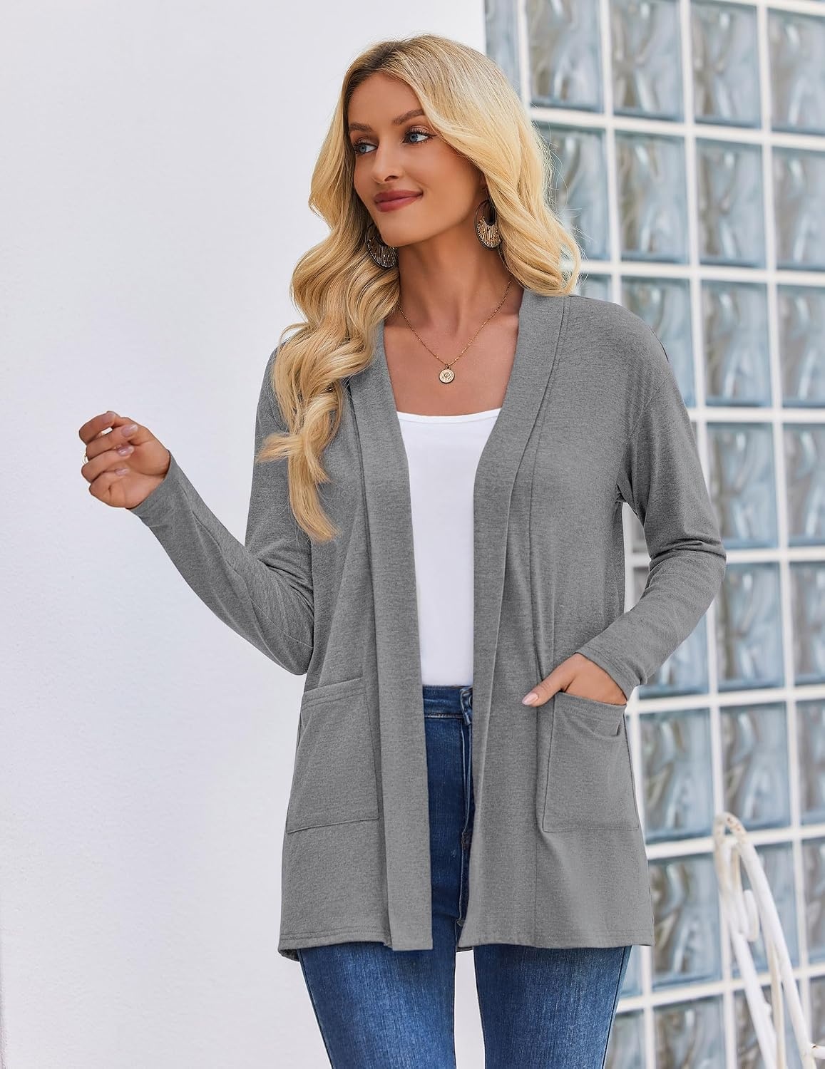image:imageZeagoo Womens Lightweight Cardigan Open Front Long Sleeve Casual CardigansLight Grey