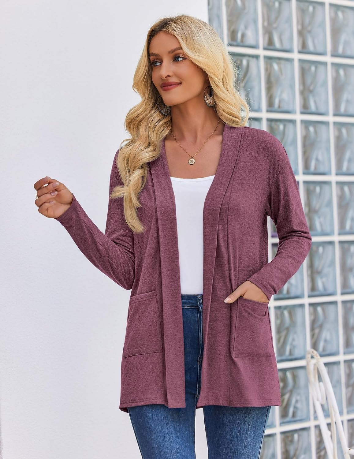 image:imageZeagoo Womens Lightweight Cardigan Open Front Long Sleeve Casual CardigansWine Red