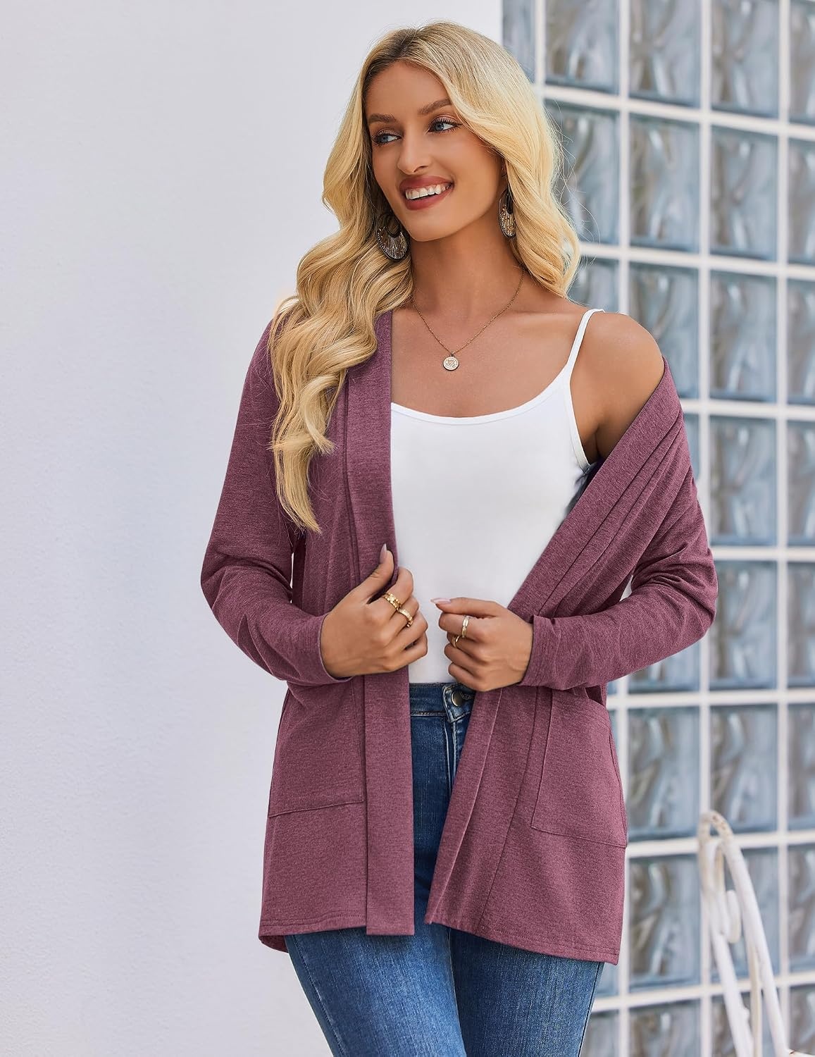 image:imageZeagoo Womens Lightweight Cardigan Open Front Long Sleeve Casual CardigansWine Red