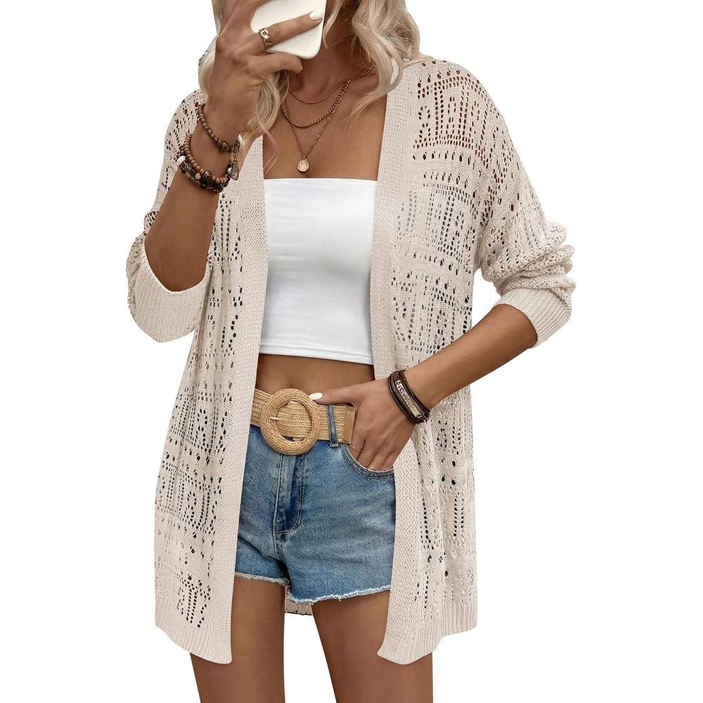 image:imageZeagoo Womens 2026 Summer Crochet Cardigan Sweaters Lightweight Boho KimonoApricot