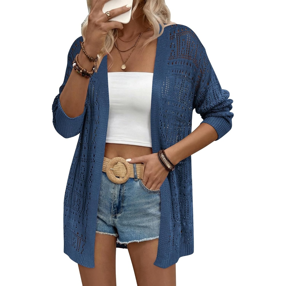 image:imageZeagoo Womens 2026 Summer Crochet Cardigan Sweaters Lightweight Boho KimonoDark Blue