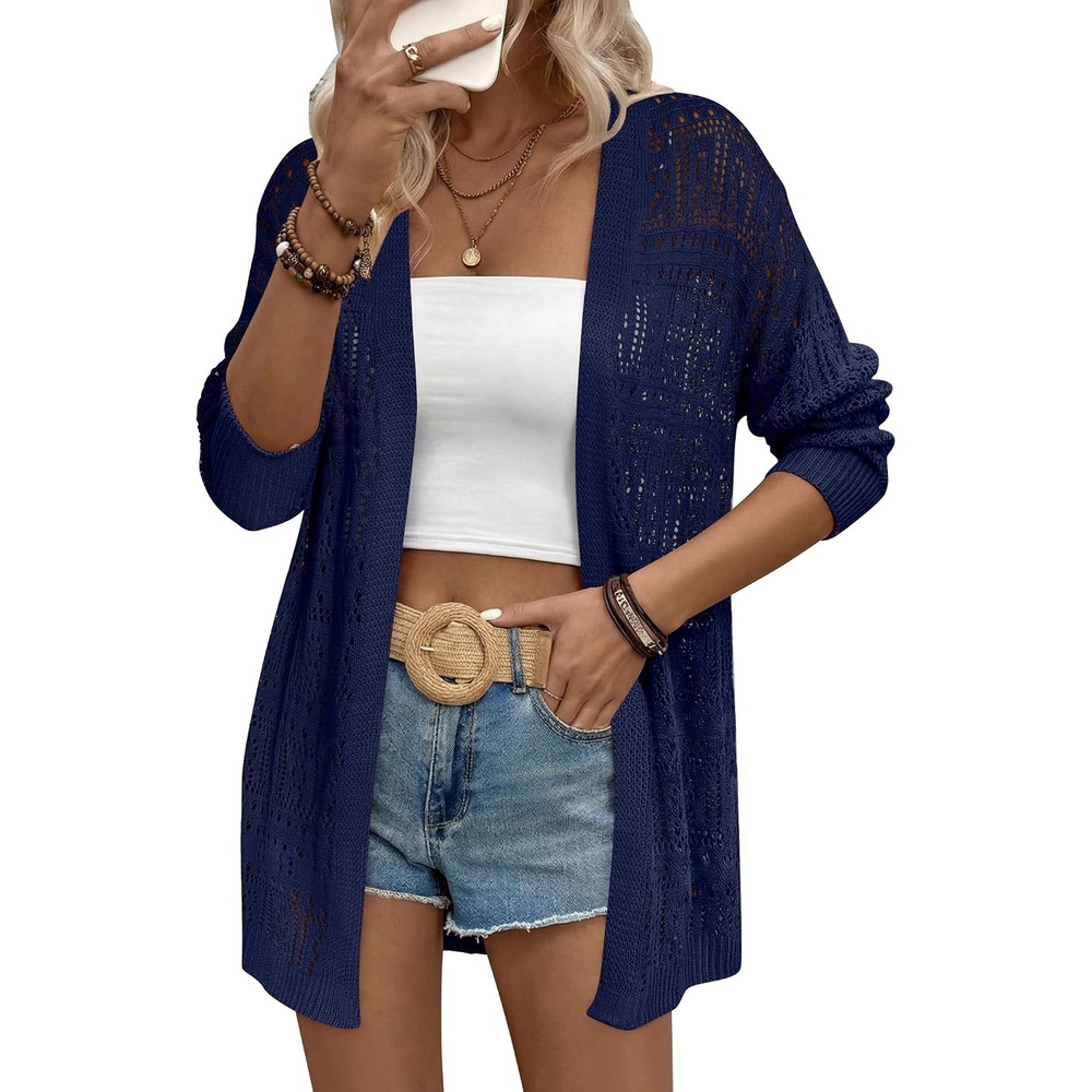 image:imageZeagoo Womens 2026 Summer Crochet Cardigan Sweaters Lightweight Boho KimonoNavy Blue