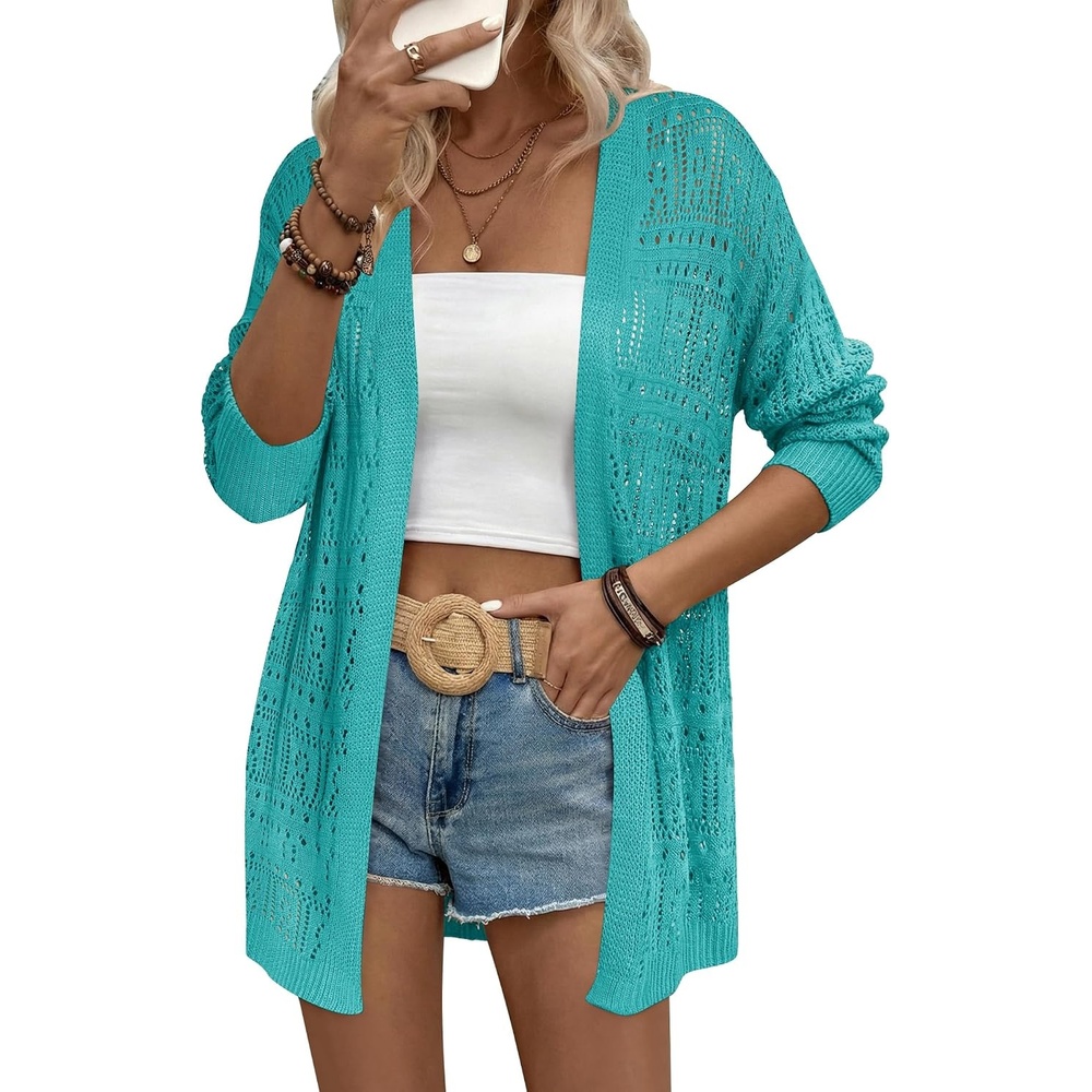 image:imageZeagoo Womens 2026 Summer Crochet Cardigan Sweaters Lightweight Boho KimonoTeal