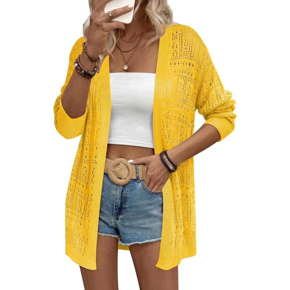 image:imageZeagoo Womens 2026 Summer Crochet Cardigan Sweaters Lightweight Boho KimonoYellow