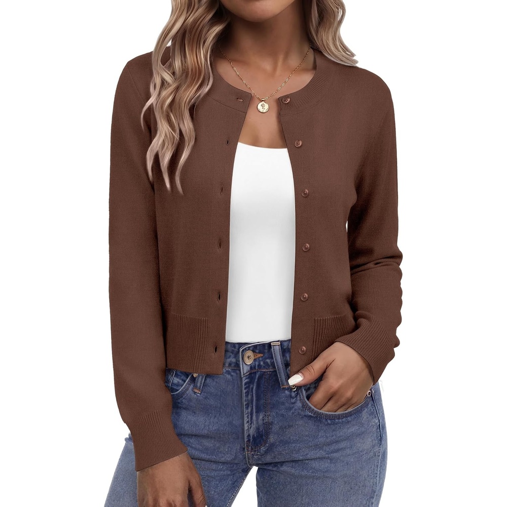 image:imageZeagoo Womens Cropped Cardigan Sweaters Lightweight Bolero Shrug for DressBrown