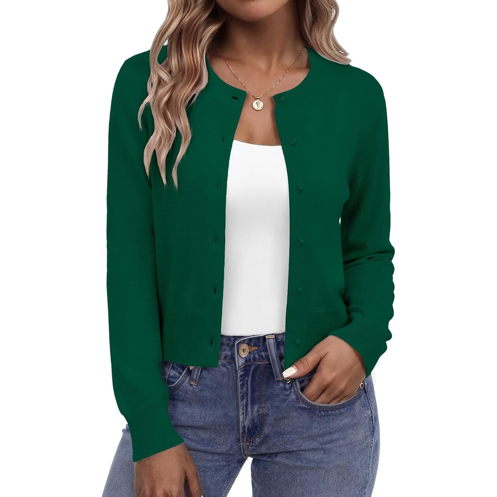 image:imageZeagoo Womens Cropped Cardigan Sweaters Lightweight Bolero Shrug for DressDeep Green