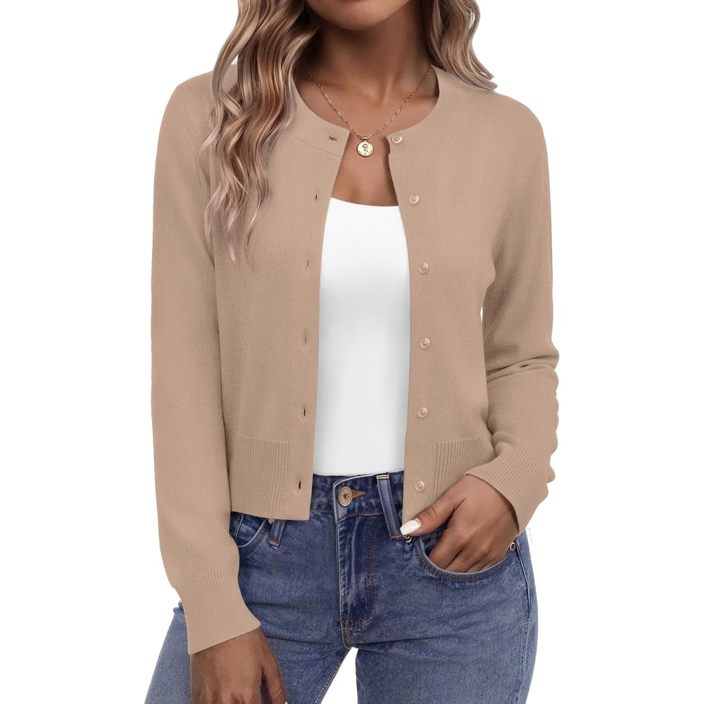 image:imageZeagoo Womens Cropped Cardigan Sweaters Lightweight Bolero Shrug for DressKhaki