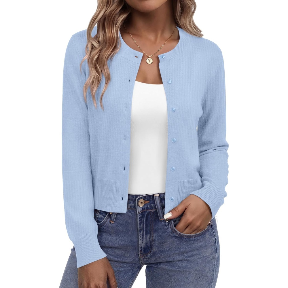 image:imageZeagoo Womens Cropped Cardigan Sweaters Lightweight Bolero Shrug for DressLight Blue