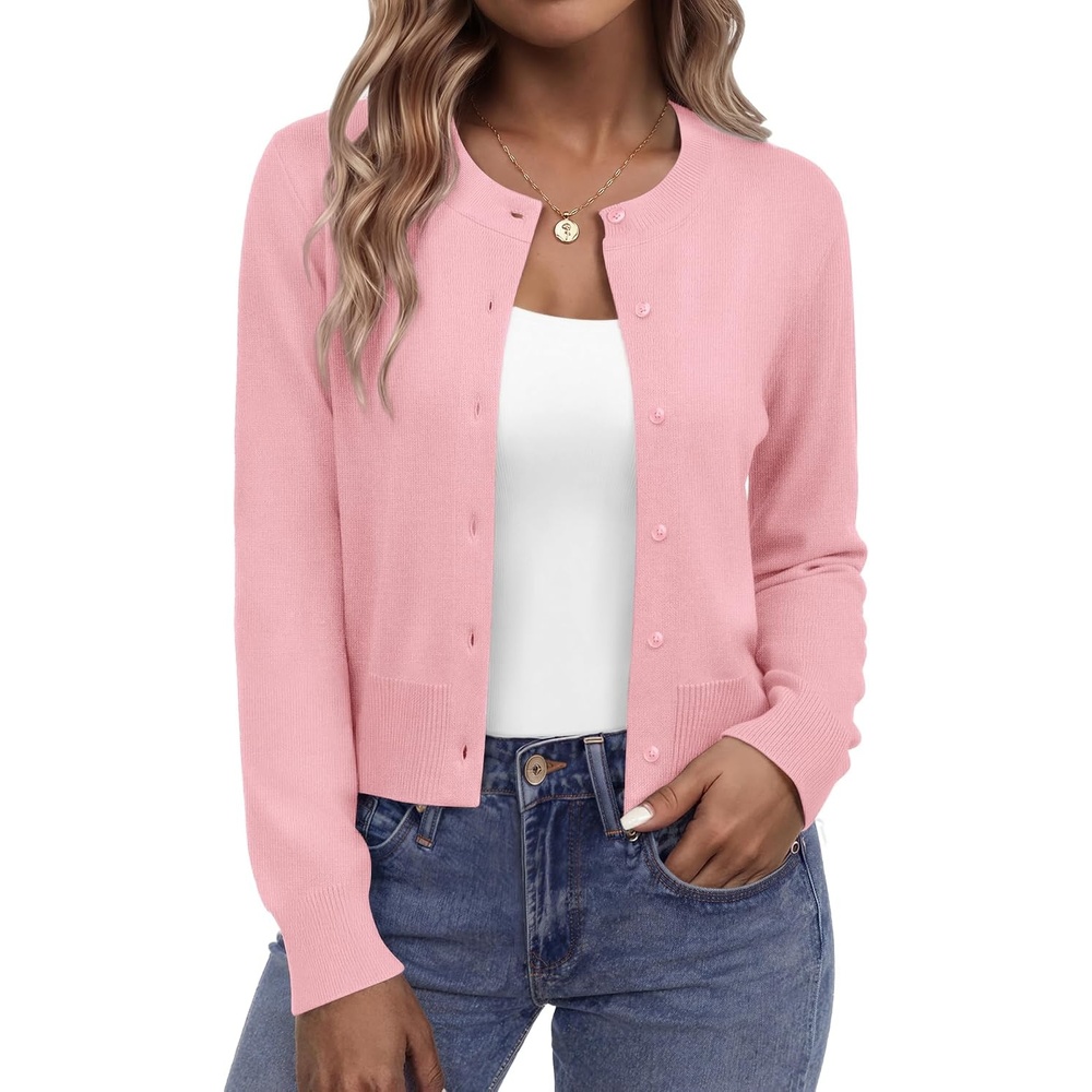 image:imageZeagoo Womens Cropped Cardigan Sweaters Lightweight Bolero Shrug for DressPink
