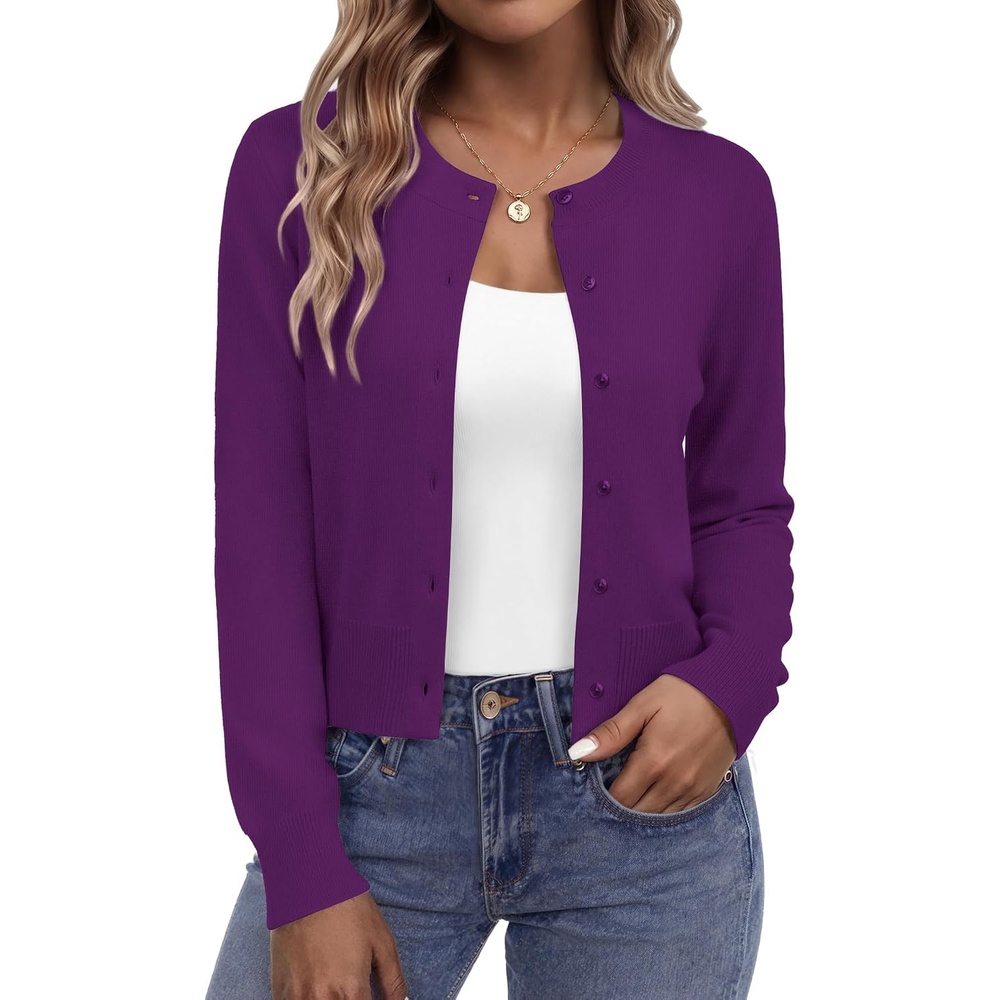 image:imageZeagoo Womens Cropped Cardigan Sweaters Lightweight Bolero Shrug for DressPurple