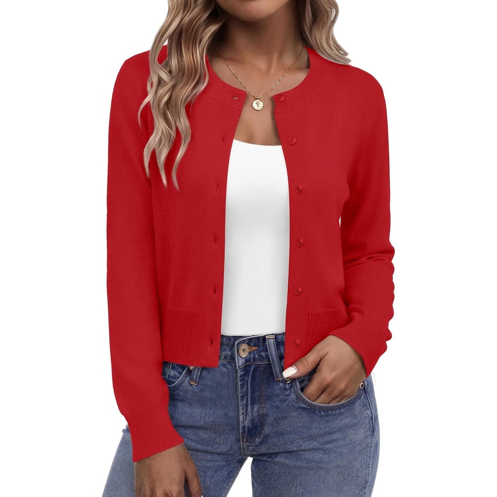 image:imageZeagoo Womens Cropped Cardigan Sweaters Lightweight Bolero Shrug for DressRed