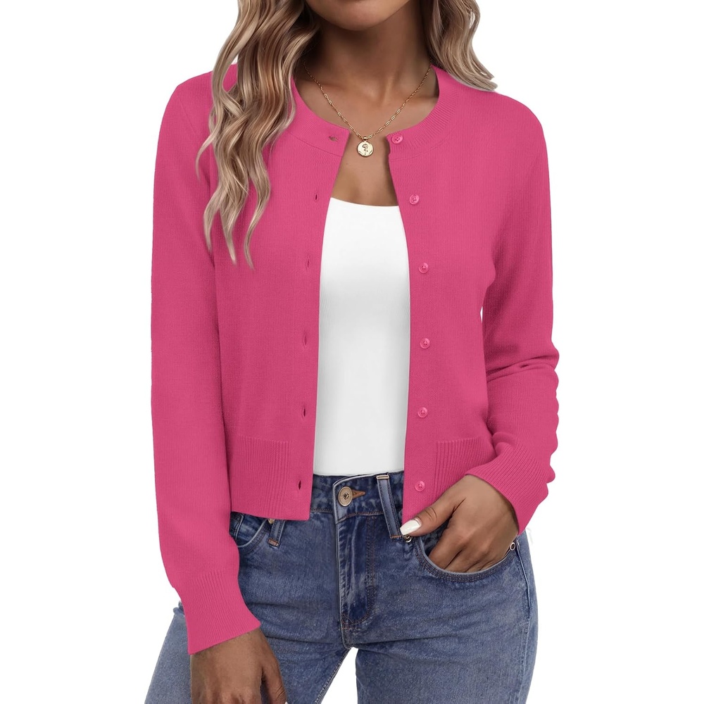 image:imageZeagoo Womens Cropped Cardigan Sweaters Lightweight Bolero Shrug for DressRose Red