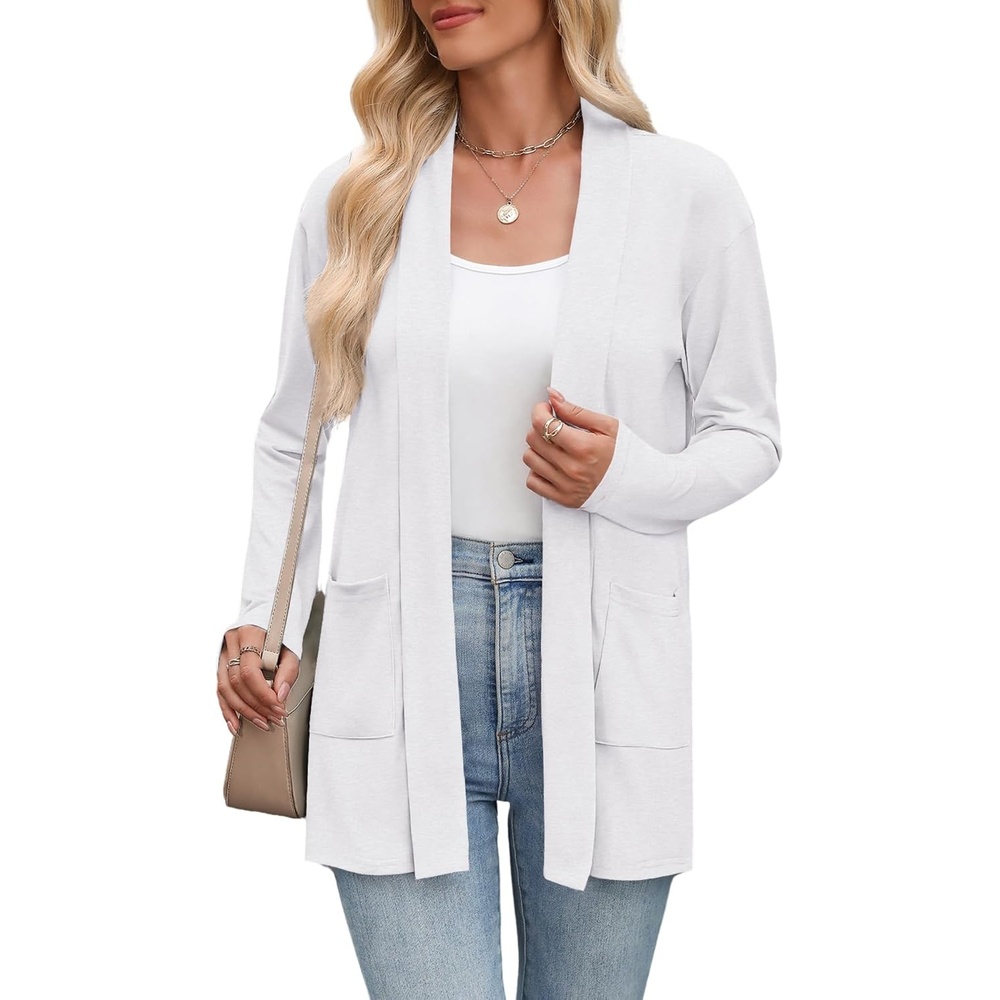 image:imageZeagoo Womens Lightweight Cardigan Open Front Long Sleeve Casual CardigansAwhite