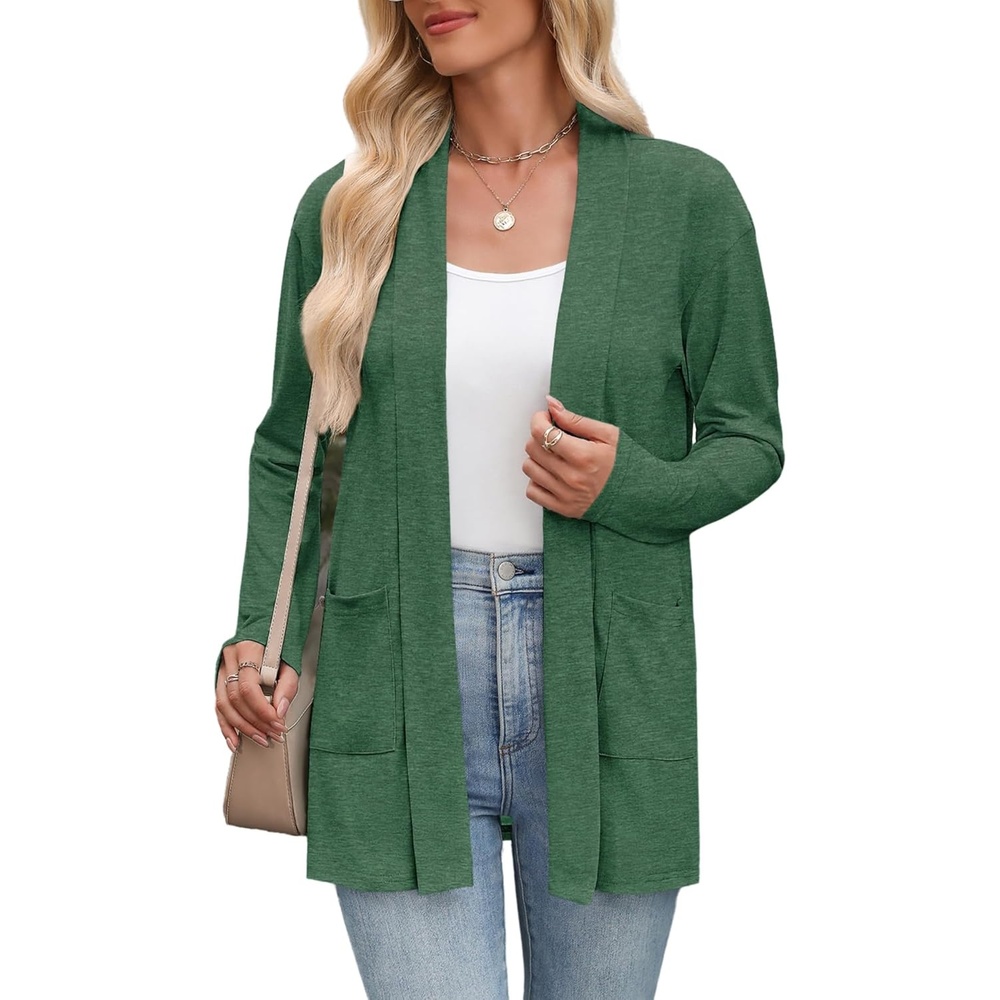 image:imageZeagoo Womens Lightweight Cardigan Open Front Long Sleeve Casual CardigansGreen