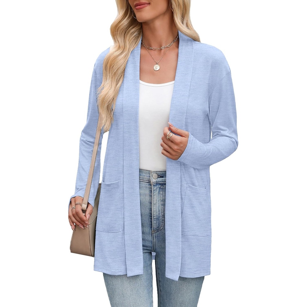 image:imageZeagoo Womens Lightweight Cardigan Open Front Long Sleeve Casual CardigansLight Blue