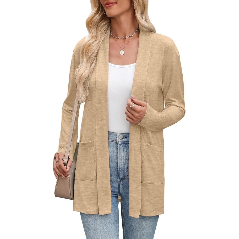 image:imageZeagoo Womens Lightweight Cardigan Open Front Long Sleeve Casual CardigansLight Coffee