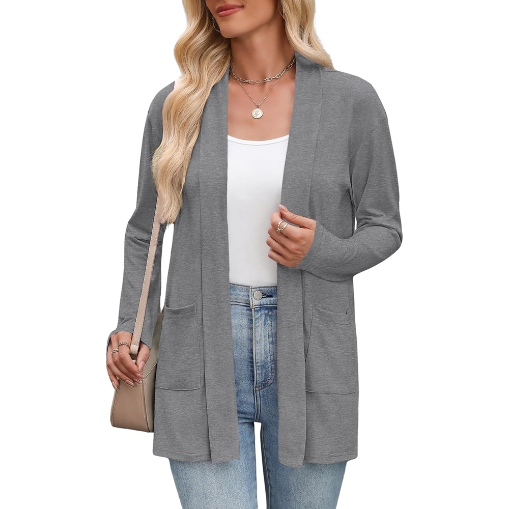 image:imageZeagoo Womens Lightweight Cardigan Open Front Long Sleeve Casual CardigansLight Grey