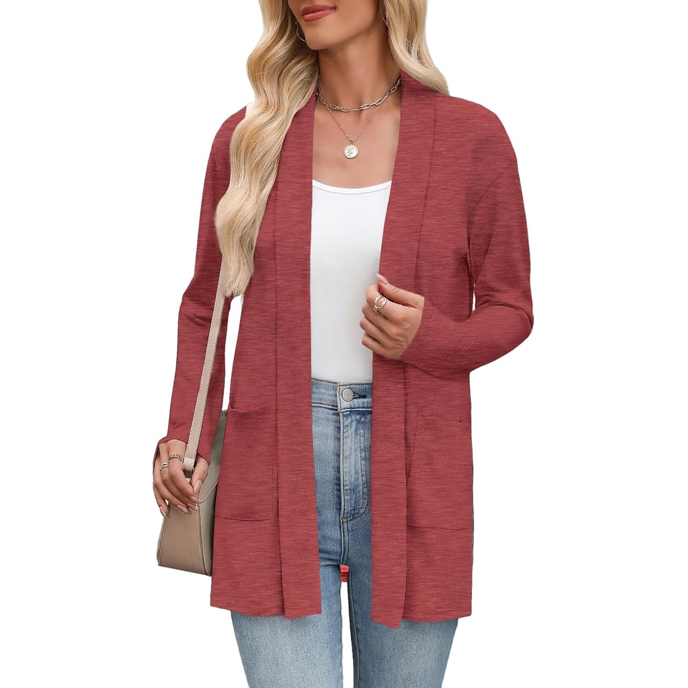 image:imageZeagoo Womens Lightweight Cardigan Open Front Long Sleeve Casual CardigansRed