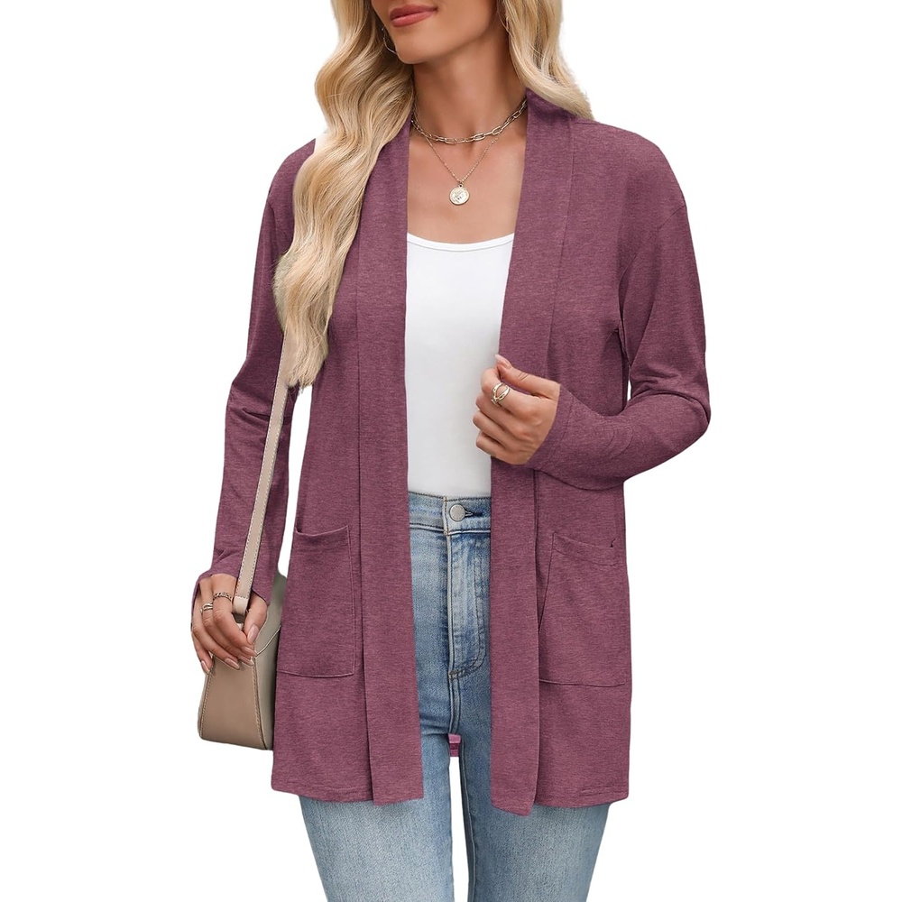 image:imageZeagoo Womens Lightweight Cardigan Open Front Long Sleeve Casual CardigansWine Red