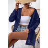 Zeagoo Womens 2026 Summer Crochet Cardigan Sweaters Lightweight Boho Kimono(Navy Blue)