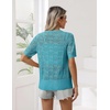 Zeagoo Women’s Short Sleeve Summer Cardigan Crochet Button up Shrug Sweater(Teal)
