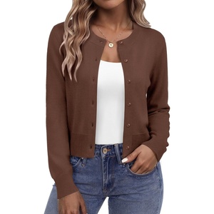 Zeagoo Women’s Cropped Cardigan Sweaters Lightweight Bolero Shrug for Dress(Brown)
