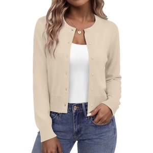 Zeagoo Women’s Cropped Cardigan Sweaters Lightweight Bolero Shrug for Dress(Light Apricot)