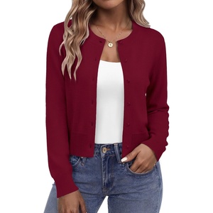 Zeagoo Women’s Cropped Cardigan Sweaters Lightweight Bolero Shrug for Dress(Wine Red)