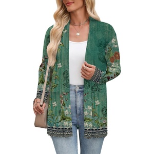 Zeagoo Women’s Lightweight Cardigan Open Front Long Sleeve Casual Cardigans(A-flower Green)