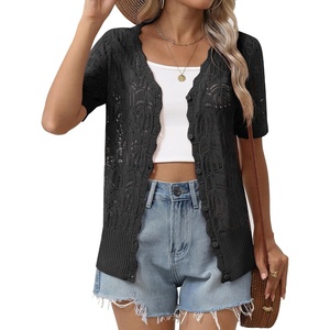 Zeagoo Women’s Short Sleeve Summer Cardigan Crochet Button up Shrug Sweater(A-black)