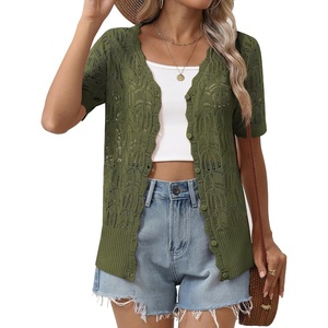 Zeagoo Women’s Short Sleeve Summer Cardigan Crochet Button up Shrug Sweater(Army Green)