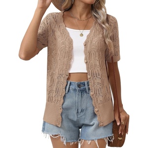 Zeagoo Women’s Short Sleeve Summer Cardigan Crochet Button up Shrug Sweater(Khaki)