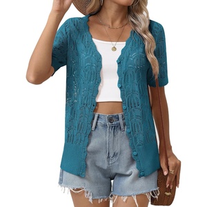Zeagoo Women’s Short Sleeve Summer Cardigan Crochet Button up Shrug Sweater(Navy)