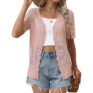 Zeagoo Women’s Short Sleeve Summer Cardigan Crochet Button up Shrug Sweater(Pink)