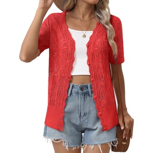 Zeagoo Women’s Short Sleeve Summer Cardigan Crochet Button up Shrug Sweater(Red)