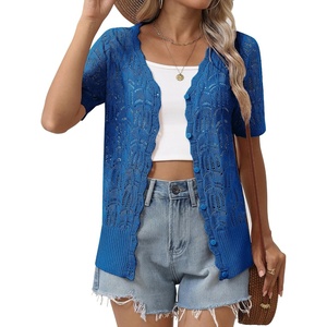 Zeagoo Women’s Short Sleeve Summer Cardigan Crochet Button up Shrug Sweater(Royal Blue)