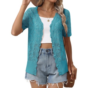 Zeagoo Women’s Short Sleeve Summer Cardigan Crochet Button up Shrug Sweater(Teal)
