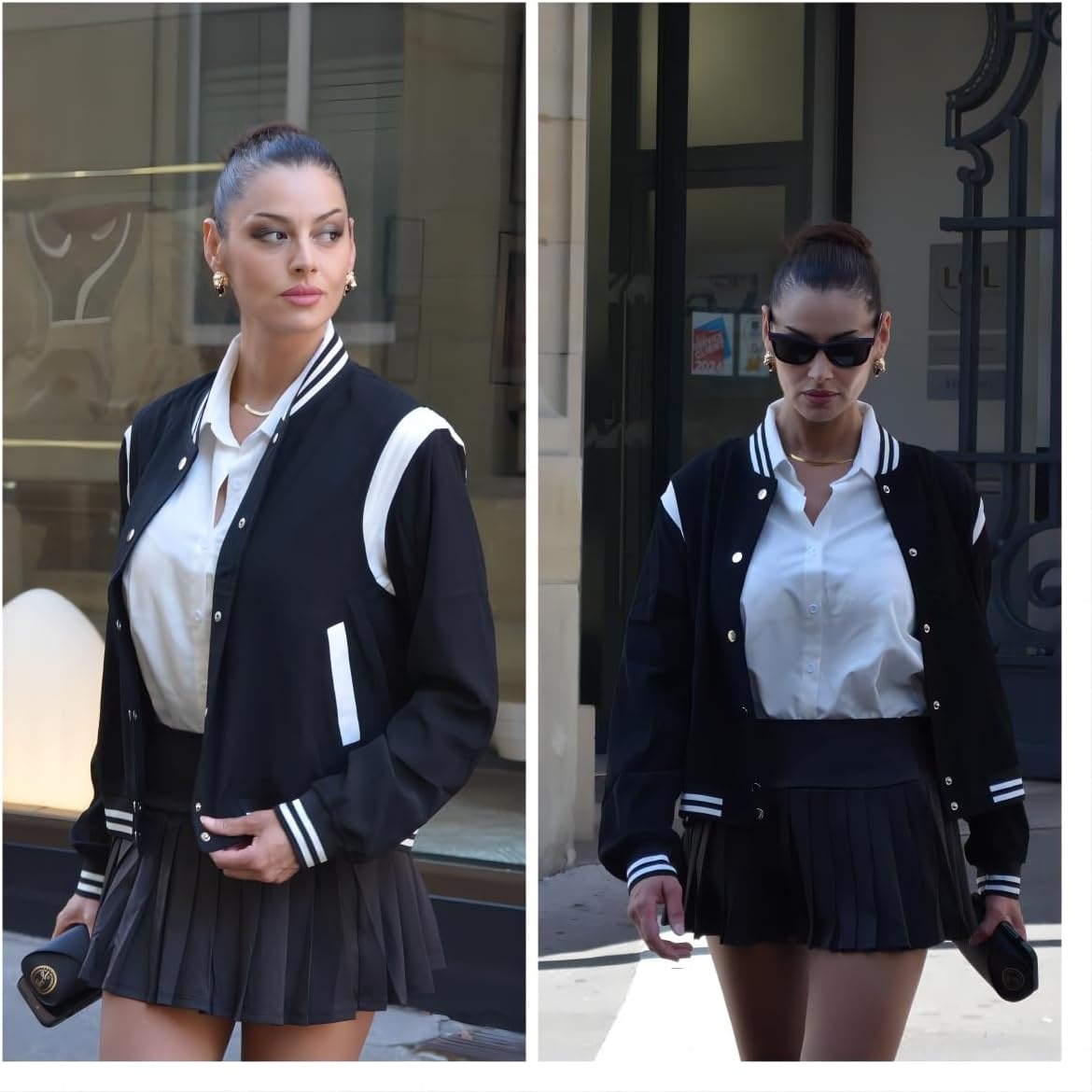 image:imageZeagoo Bomber Jacket Women Varsity Casual Button Down Outfits with PocketsA01black
