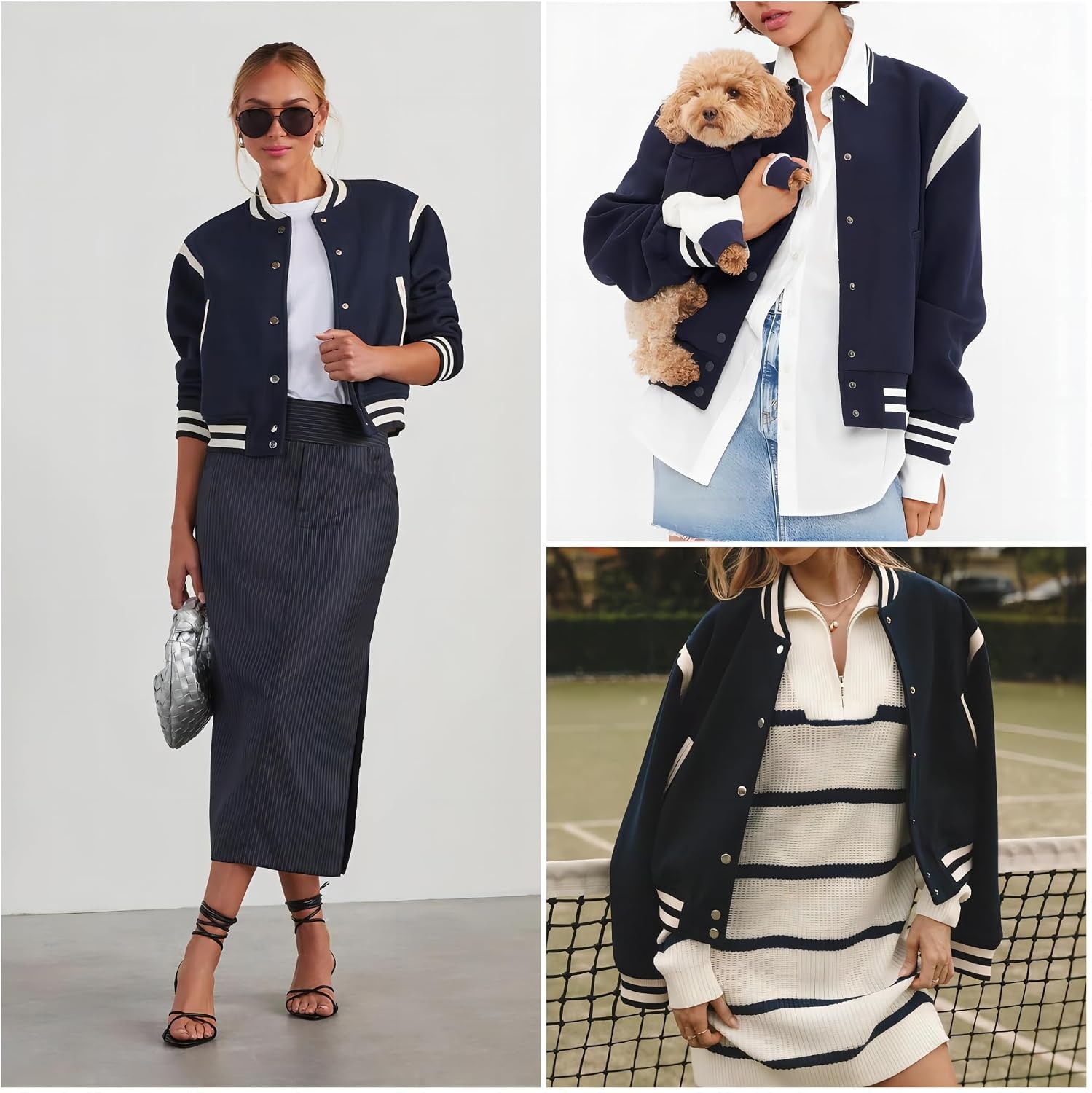 image:imageZeagoo Bomber Jacket Women Varsity Casual Button Down Outfits with PocketsA01black
