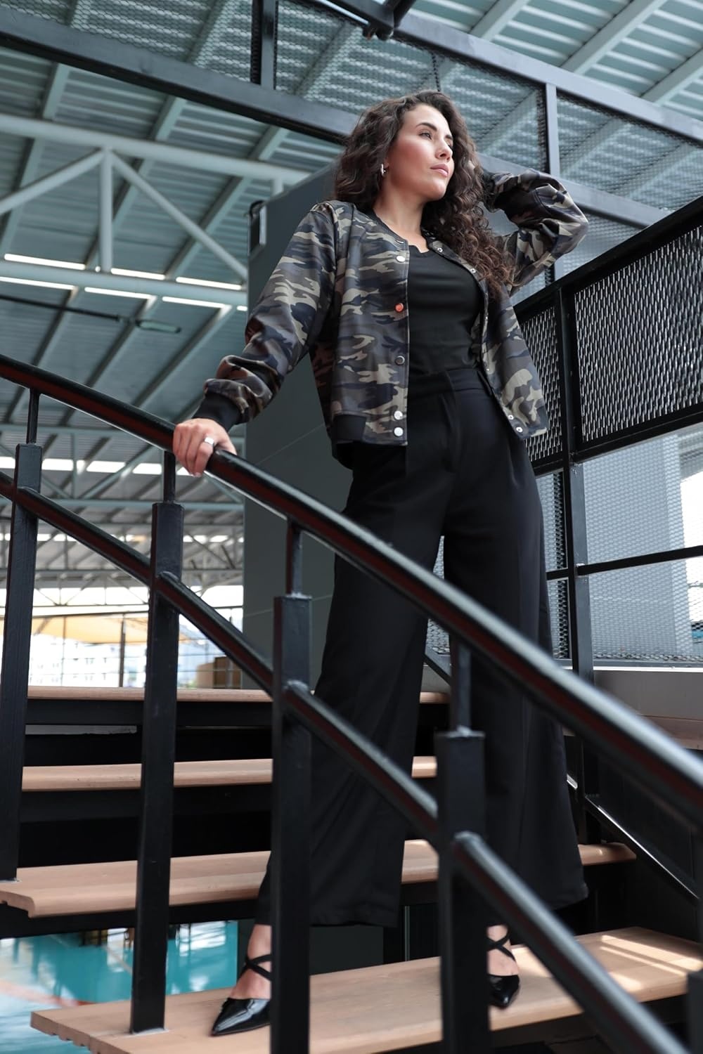 image:imageZeagoo Bomber Jacket Women Varsity Casual Button Down Outfits with PocketsArmy Camo