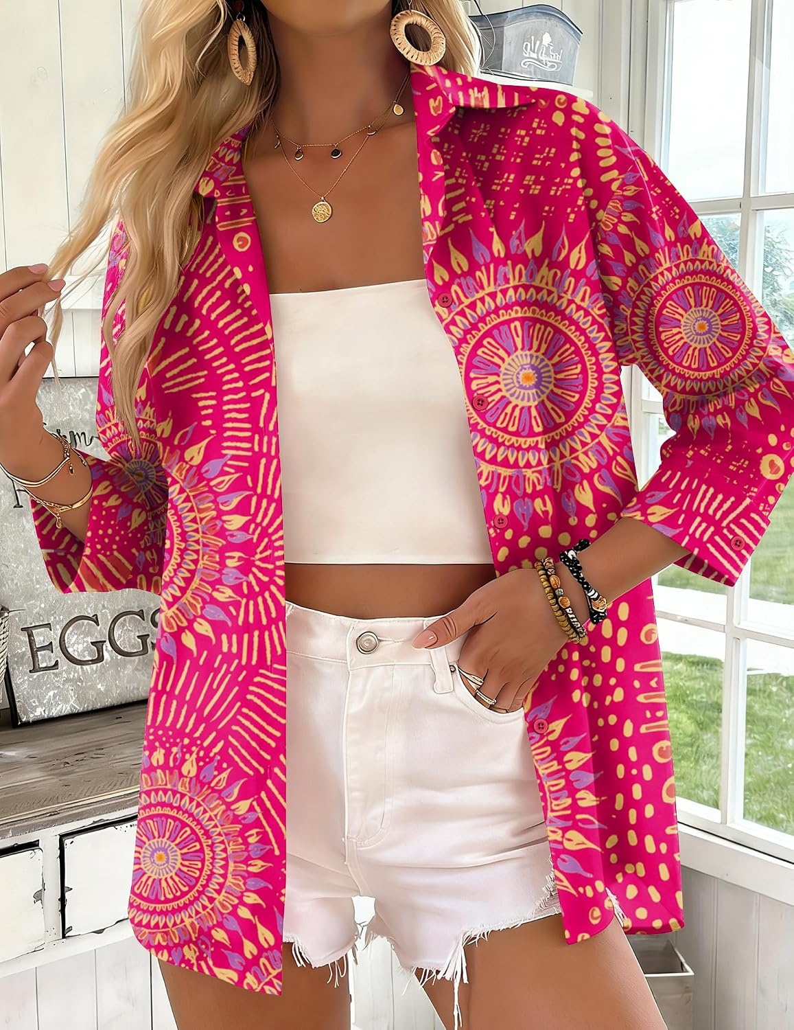 image:imageZeagoo Button Down Shirts for Women 34 Sleeve Tops V Neck Collared Blouses Business Casual OutfitsCx320