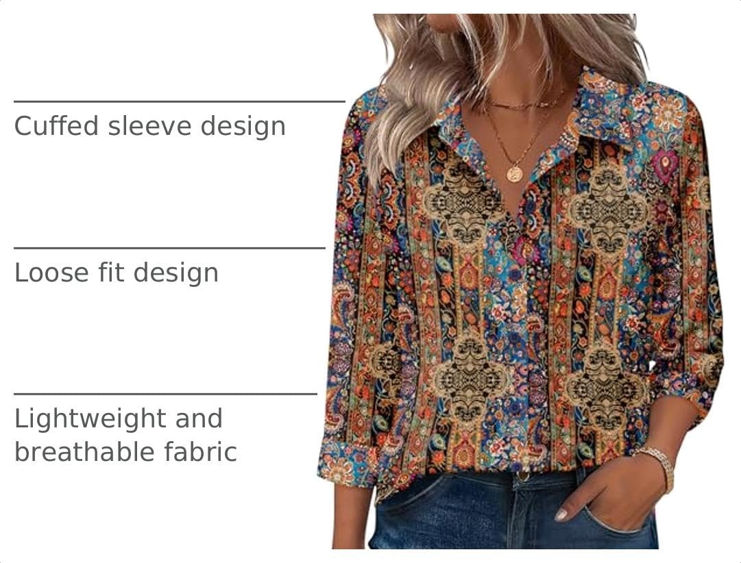 image:imageZeagoo Button Down Shirts for Women 34 Sleeve Tops V Neck Collared Blouses Business Casual OutfitsMz721