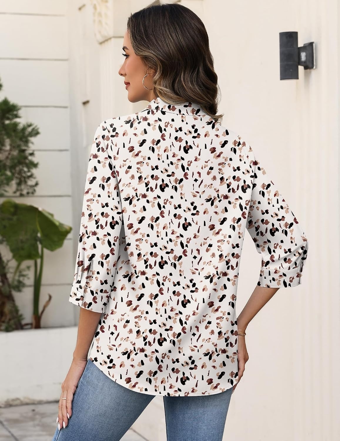 image:imageZeagoo Button Down Shirts for Women 34 Sleeve Tops V Neck Collared Blouses Business Casual OutfitsSa1