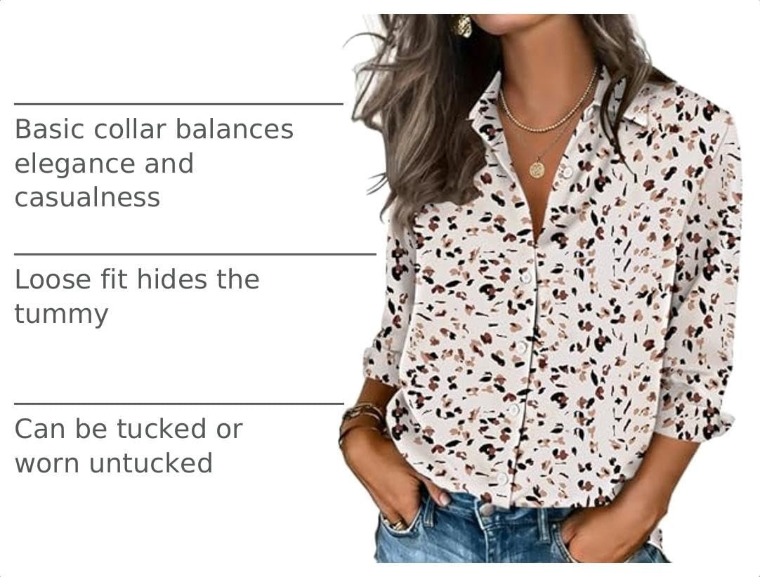 image:imageZeagoo Button Down Shirts for Women 34 Sleeve Tops V Neck Collared Blouses Business Casual OutfitsSa1