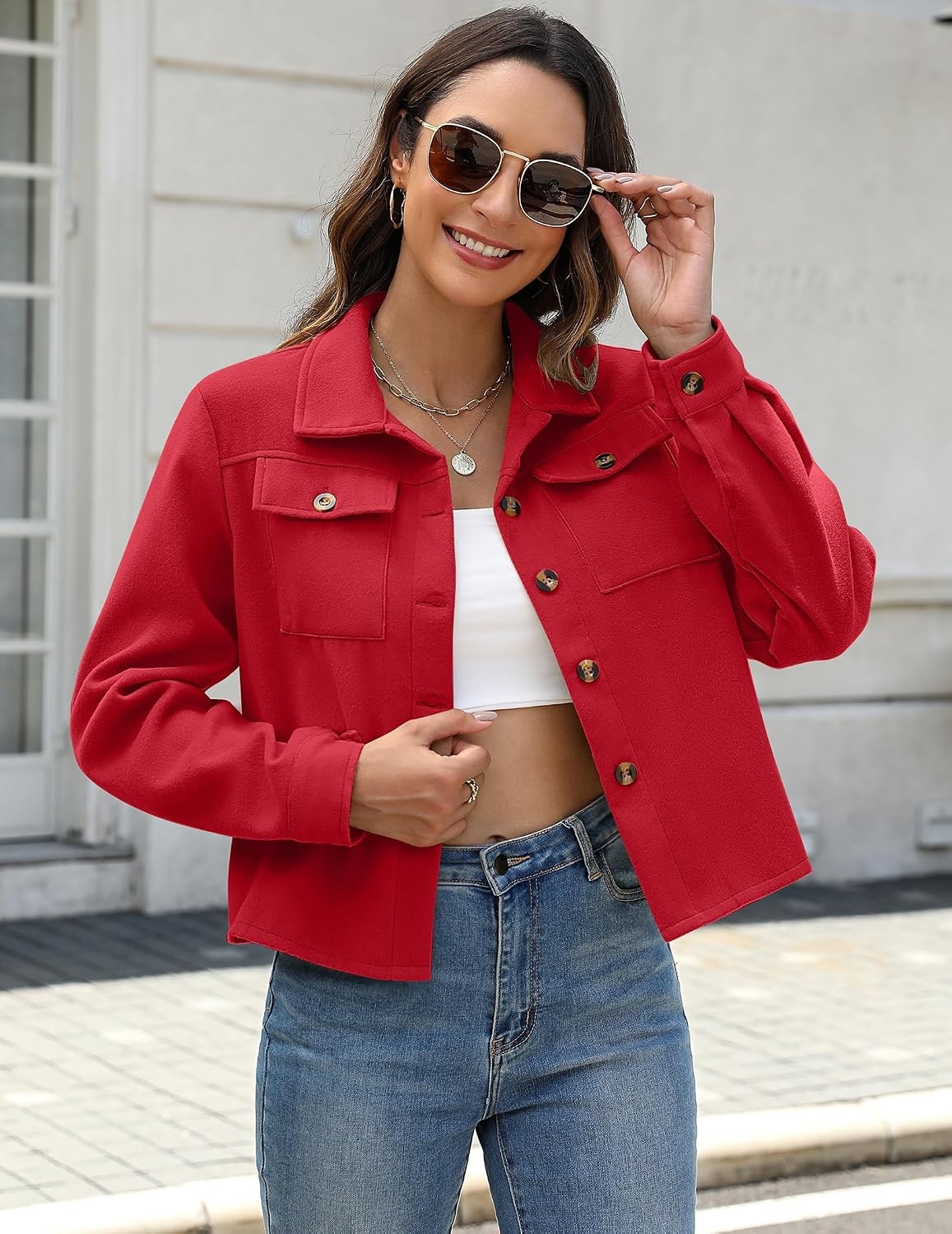 image:imageZeagoo Flannels for Women Cropped Shacket Jacket Fashion Plaid Fall CoatTr