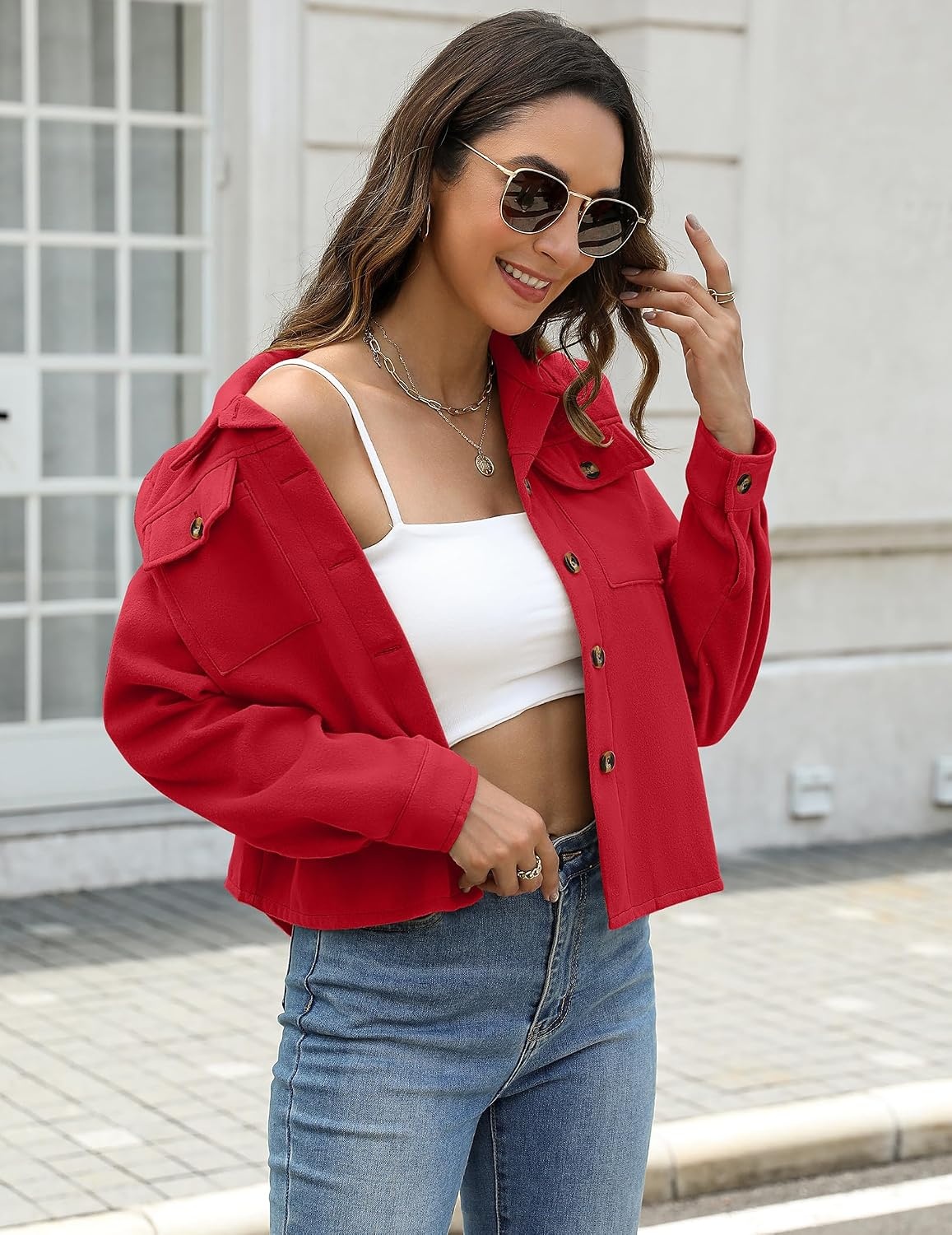 image:imageZeagoo Flannels for Women Cropped Shacket Jacket Fashion Plaid Fall CoatTr