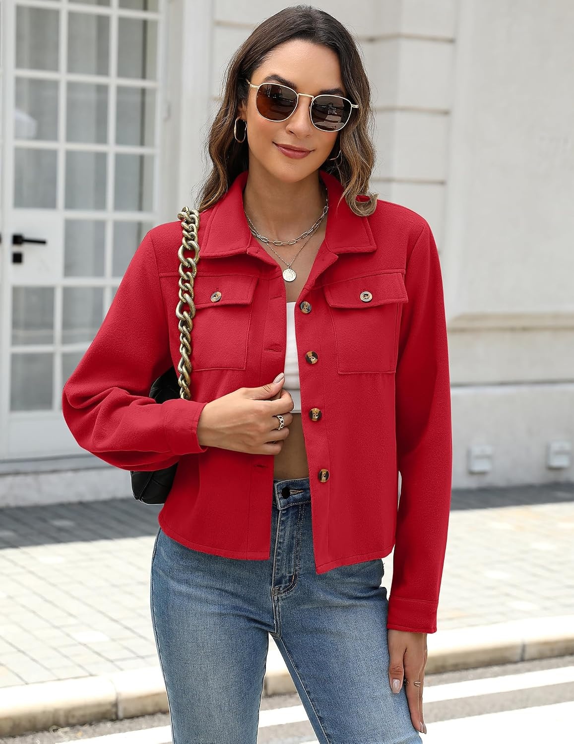image:imageZeagoo Flannels for Women Cropped Shacket Jacket Fashion Plaid Fall CoatTr