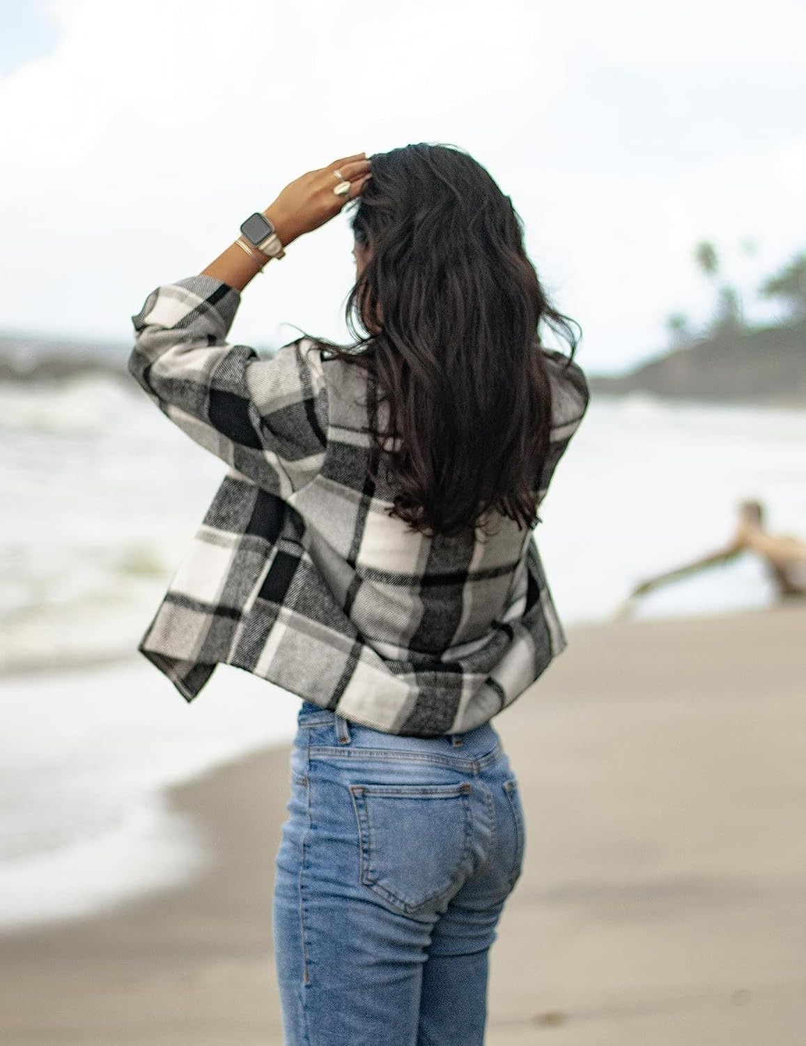 image:imageZeagoo Flannels for Women Cropped Shacket Jacket Fashion Plaid Fall CoatYdl4