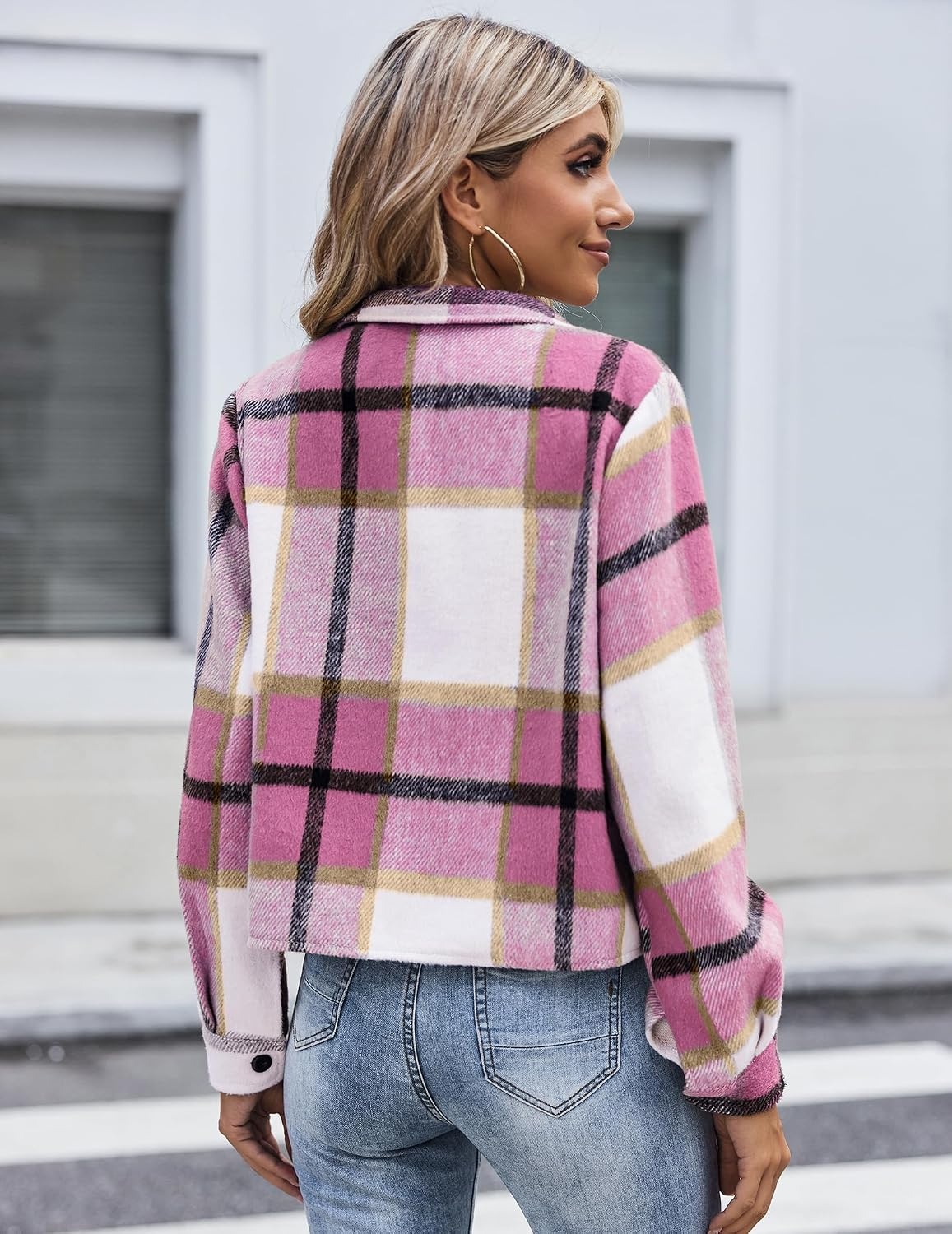 image:imageZeagoo Flannels for Women Cropped Shacket Jacket Fashion Plaid Fall CoatYdl5