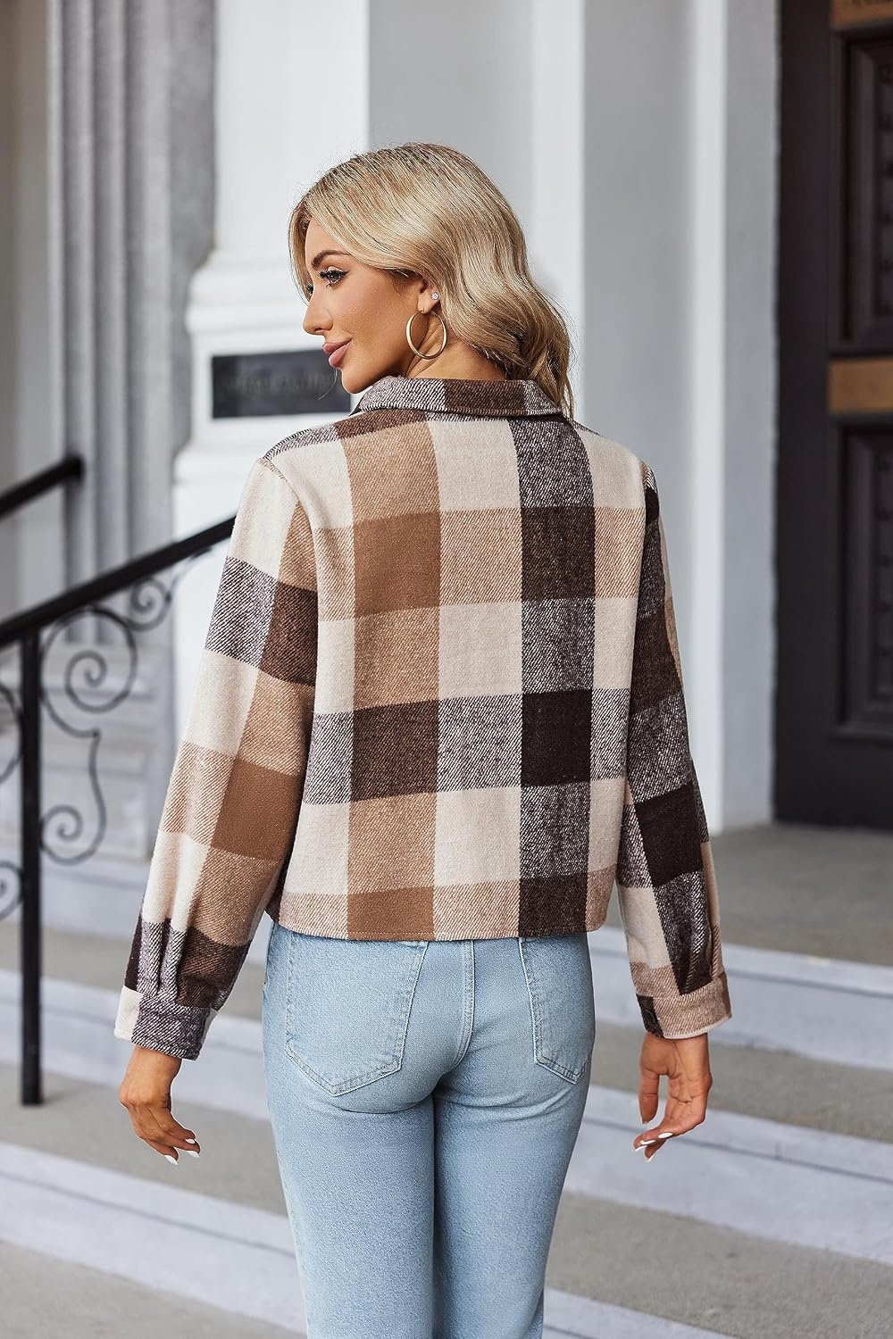 image:imageZeagoo Flannels for Women Cropped Shacket Jacket Fashion Plaid Fall CoatYdl7